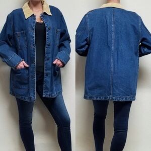 VINTAGE 90s Outbrook Blue Denim Flannel Lined Corduroy Denim Utility Jacket L